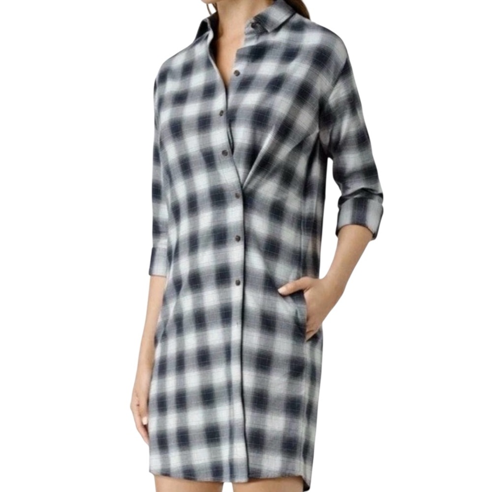 All Saints Black and White Plaid Long Sleeve Dress